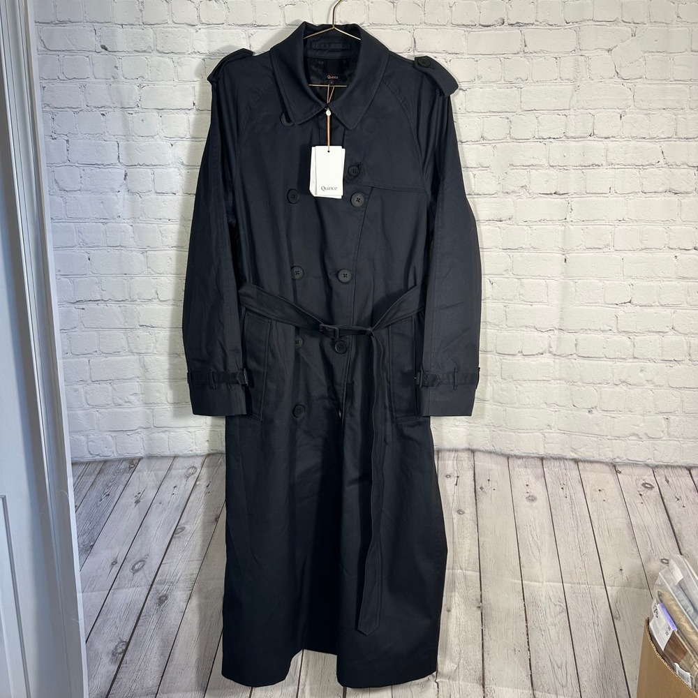 New Quince Comfort Stretch Long Trench Coat Large Doubleโ Breast Belted